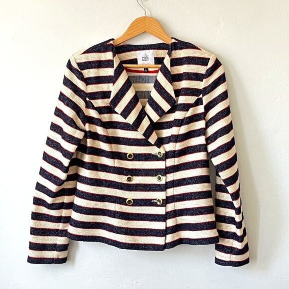 Cabi Love Carol Womens Blue Striped Nautical Cruise Blazer Gold Buttons Size 6